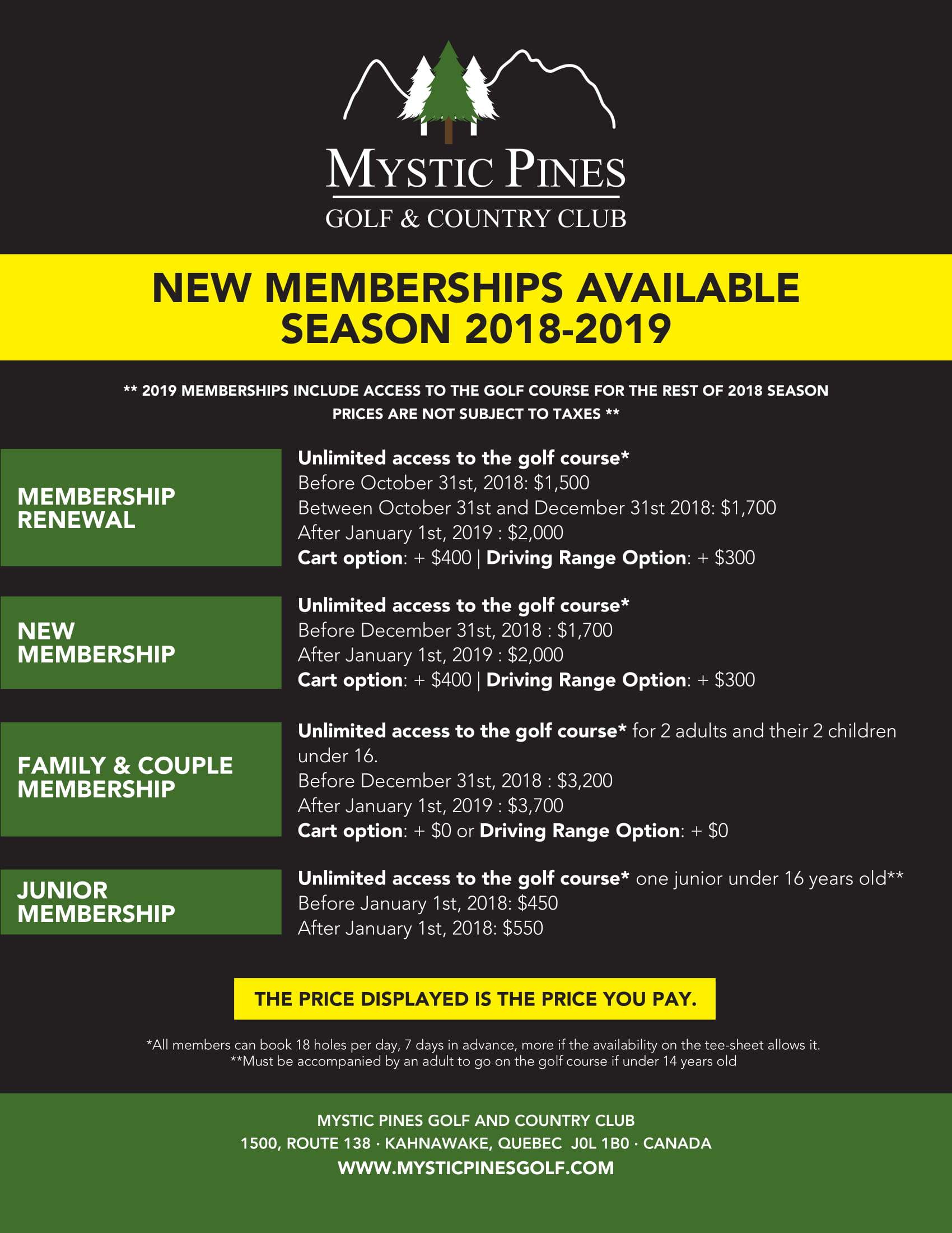 Memberships Mystic Pines Golf